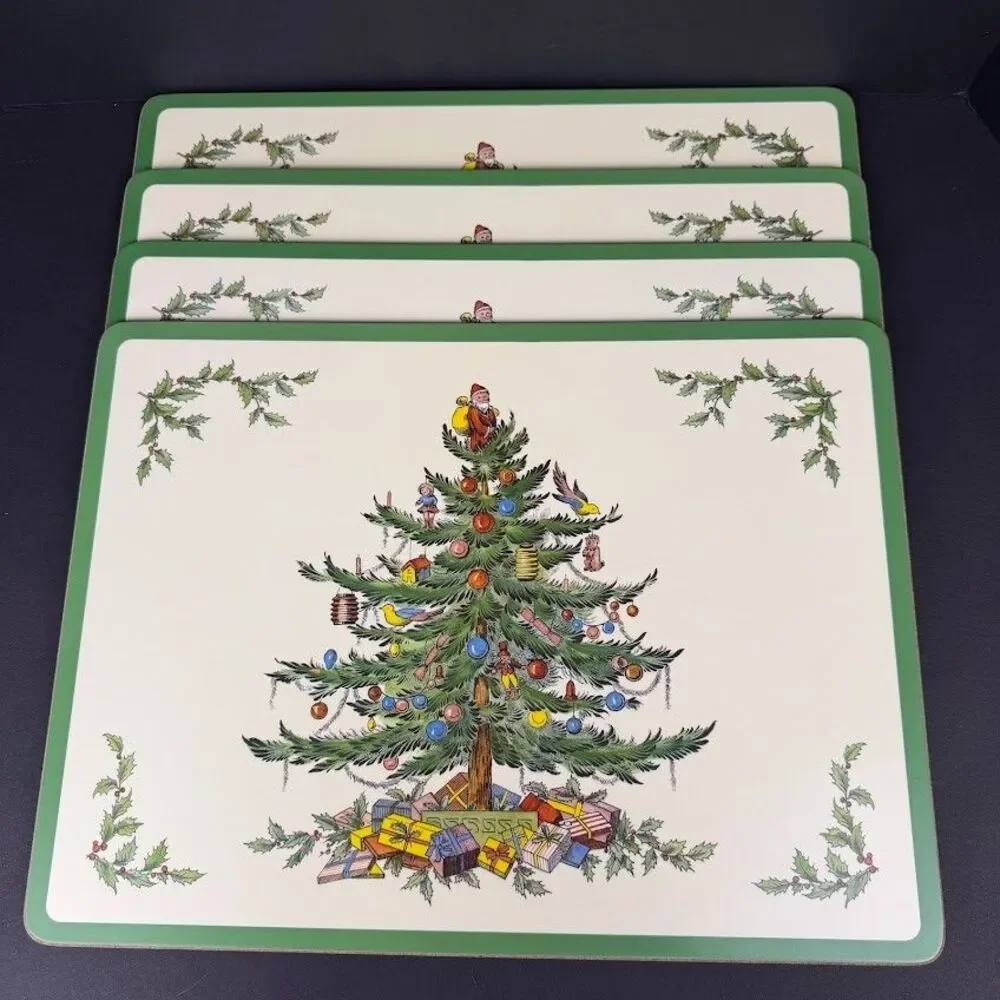 Set of 4 Spode Christmas Tree Cork & Acrylic Finish 16x12 Placemats Made England